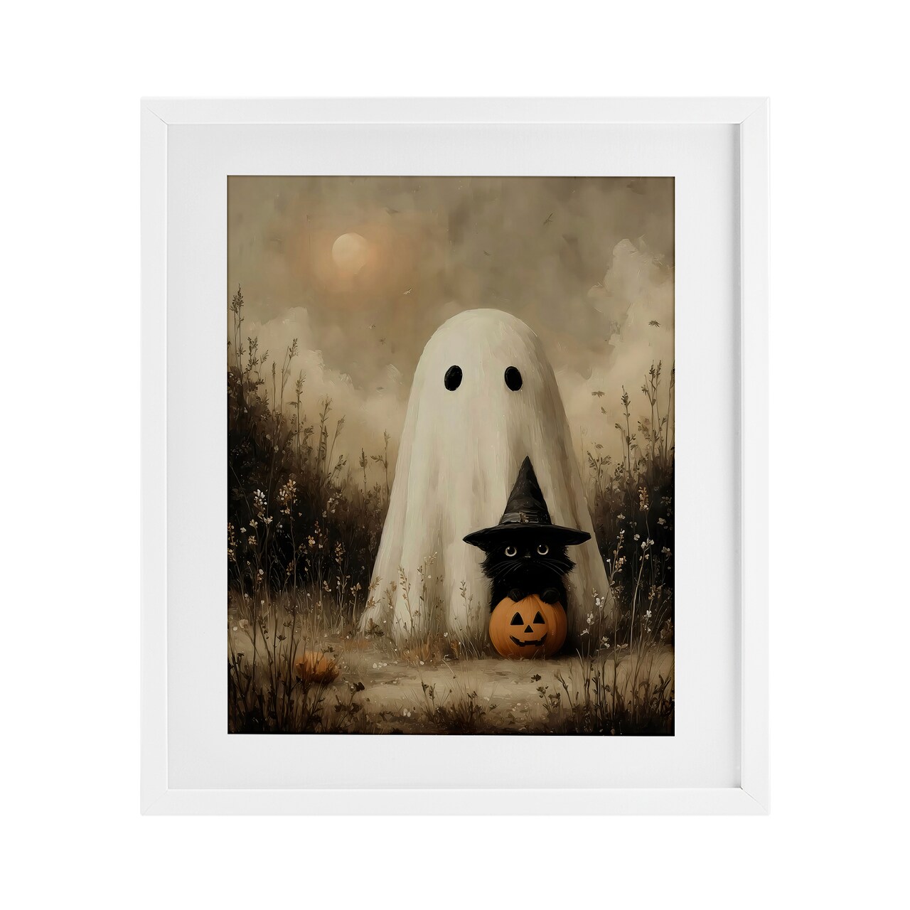 Stupell Industries Ghost with Black Kitten Framed Print Under Glass, design by Arlington Prints